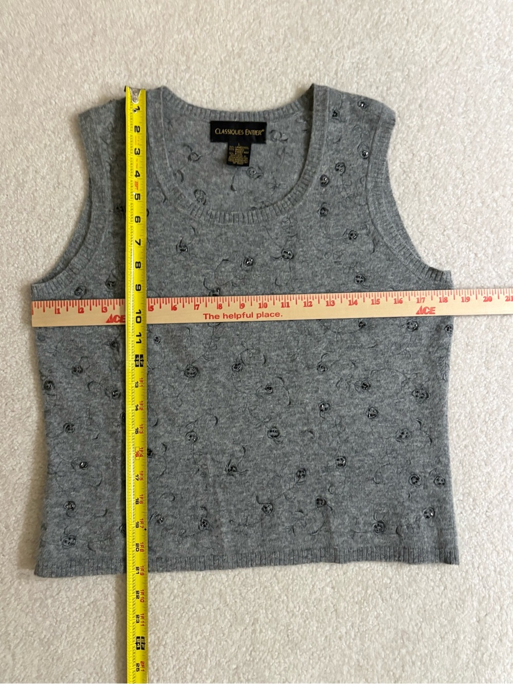 Two Piece Classiques Entier Embellished Lambswool Tank & Cardigan Sweater Sz L - Picture 14 of 14